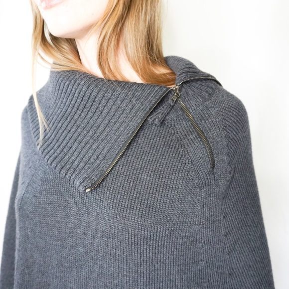 THEORY Grey Zipper Neck Wool Poncho S 751 - Picture 6 of 6